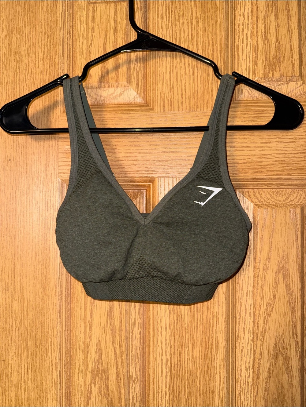Gymshark Dark Olive V-Neck Seamless Sports Bra